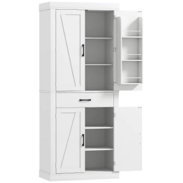 DISPENSA CUCINA IN STILE COUNTRY CON 2 ARMADIETTI, 6 RIPIANI E CASSETTO, IN LEGNO, 76X39.5X183.5 CM, BIANCO