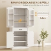 DISPENSA CUCINA IN STILE COUNTRY CON 2 ARMADIETTI, 6 RIPIANI E CASSETTO, IN LEGNO, 76X39.5X183.5 CM, BIANCO