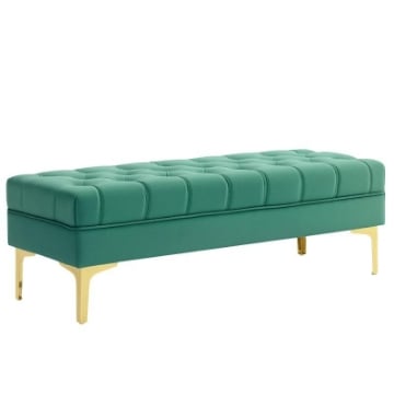 PANCA FONDO LETTO IMBOTTITA CON RIVESTIMENTO TRAPUNTATO IN TESSUTO EFFETTO VELLUTO 118X45X42 CM VERDE SCURO