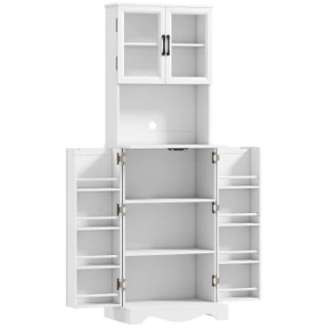 MOBILE DISPENSA CUCINA CON 2 ARMADIETTI E 8 RIPIANI, IN LEGNO E ACRILICO, 60X39.5X179.6 CM, BIANCO