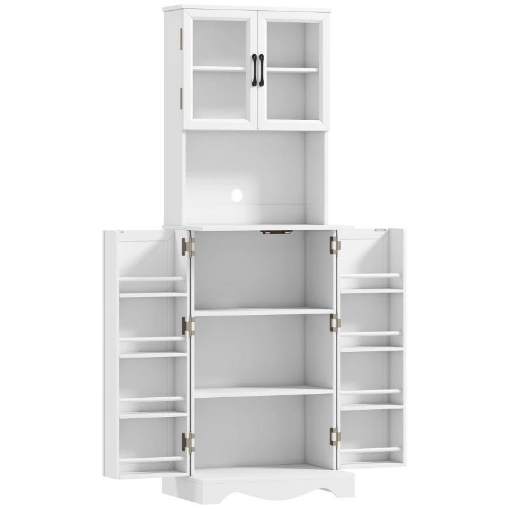 MOBILE DISPENSA CUCINA CON 2 ARMADIETTI E 8 RIPIANI, IN LEGNO E ACRILICO, 60X39.5X179.6 CM, BIANCO