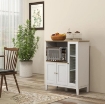 MOBILE MICROONDE CON ARMADIETTO INFERIORE E 3 RIPIANI LATERALI CON ANTA IN VETRO, IN LEGNO, 80X35X97 CM, BIANCO