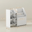 SCAFFALE PORTAGIOCHI CON 6 CESTI, 3 RIPIANI E BOX INFERIORE, IN LEGNO, PLASTICA E ACCIAIO, 100X30X80 CM, BIANCO