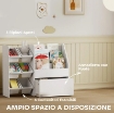 SCAFFALE PORTAGIOCHI CON 6 CESTI, 3 RIPIANI E BOX INFERIORE, IN LEGNO, PLASTICA E ACCIAIO, 100X30X80 CM, BIANCO