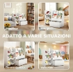 SCAFFALE PORTAGIOCHI CON 6 CESTI, 3 RIPIANI E BOX INFERIORE, IN LEGNO, PLASTICA E ACCIAIO, 100X30X80 CM, BIANCO