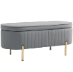 PANCA CONTENITORE OVALE DA 72L CON COPERCHIO SOLLEVABILE, IN TESSUTO VELLUTATO E LEGNO, 108X44X43.5 CM, GRIGIO