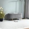 PANCA CONTENITORE OVALE DA 72L CON COPERCHIO SOLLEVABILE, IN TESSUTO VELLUTATO E LEGNO, 108X44X43.5 CM, GRIGIO