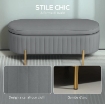 PANCA CONTENITORE OVALE DA 72L CON COPERCHIO SOLLEVABILE, IN TESSUTO VELLUTATO E LEGNO, 108X44X43.5 CM, GRIGIO