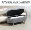 PANCA CONTENITORE OVALE DA 72L CON COPERCHIO SOLLEVABILE, IN TESSUTO VELLUTATO E LEGNO, 108X44X43.5 CM, GRIGIO