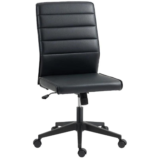 SEDIA DA UFFICIO ERGONOMICA E REGOLABILE CON SCHIENALE RICURVO, IN PELLE PU E ACCIAIO, 58X53X97-107 CM, NERO
