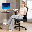 SEDIA DA UFFICIO ERGONOMICA E REGOLABILE CON SCHIENALE RICURVO, IN PELLE PU E ACCIAIO, 58X53X97-107 CM, NERO