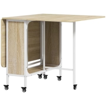 TAVOLO DA PRANZO PIEGHEVOLE PER 6 PERSONE MAX CON RIPIANO, IN LEGNO E METALLO, 130X80X74 CM, BIANCO E COLOR LEGNO