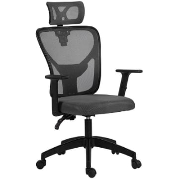 SEDIA DA UFFICIO ERGONOMICA E REGOLABILE CON SUPPORTO LOMBARE E POGGIATESTA, 66X61X106-116 CM, GRIGIO