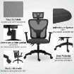 SEDIA DA UFFICIO ERGONOMICA E REGOLABILE CON SUPPORTO LOMBARE E POGGIATESTA, 66X61X106-116 CM, GRIGIO