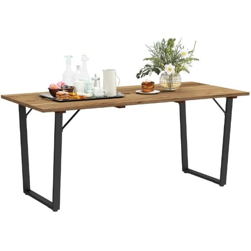 TAVOLO DA GIARDINO RETTANGOLARE A 6 POSTI CON FORO PER OMBRELLONE, LEGNO E ACCIAIO, 175X80X75 CM, MARRONE