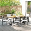 TAVOLO DA GIARDINO RETTANGOLARE A 6 POSTI CON FORO PER OMBRELLONE, LEGNO E ACCIAIO, 175X80X75 CM, MARRONE