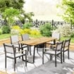 TAVOLO DA GIARDINO RETTANGOLARE A 6 POSTI CON FORO PER OMBRELLONE, LEGNO E ACCIAIO, 175X80X75 CM, MARRONE