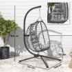 SEDIA SOSPESA IN RATTAN A UOVO CON CUSCINO E POGGIATESTA ALTEZZA REGOLABILE E SEDUTA RICHIUDIBILE GRIGIO