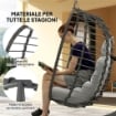 SEDIA SOSPESA IN RATTAN A UOVO CON CUSCINO E POGGIATESTA ALTEZZA REGOLABILE E SEDUTA RICHIUDIBILE GRIGIO