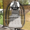 SEDIA SOSPESA IN RATTAN A UOVO CON CUSCINO E POGGIATESTA ALTEZZA REGOLABILE E SEDUTA RICHIUDIBILE GRIGIO