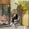 SEDIA SOSPESA IN RATTAN A UOVO CON CUSCINO E POGGIATESTA ALTEZZA REGOLABILE E SEDUTA RICHIUDIBILE GRIGIO