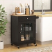 CARRELLO CUCINA CON CASSETTO ARMADIETTO REGOLABILE E PORTASCIUGAMANI IN LEGNO 67X48X86.5 CM NERO E ROVERE