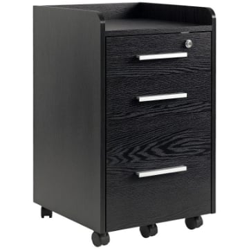 CASSETTIERA PORTADOCUMENTI IN LEGNO A 3 CASSETTI CON CHIAVI DI SICUREZZA E 5 RUOTE, 39.2X40X65.4 CM, NERO