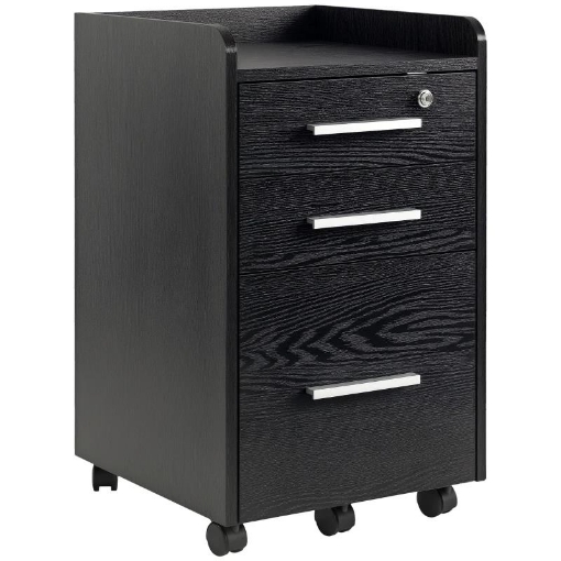 CASSETTIERA PORTADOCUMENTI IN LEGNO A 3 CASSETTI CON CHIAVI DI SICUREZZA E 5 RUOTE, 39.2X40X65.4 CM, NERO