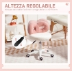 SGABELLO GIREVOLE AD ALTEZZA REGOLABILE CON SCHIENALE AD ARCO, IN TESSUTO TEDDY, 50X50X63-77 CM, BIANCO E ROSA