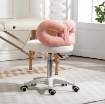 SGABELLO GIREVOLE AD ALTEZZA REGOLABILE CON SCHIENALE AD ARCO, IN TESSUTO TEDDY, 50X50X63-77 CM, BIANCO E ROSA