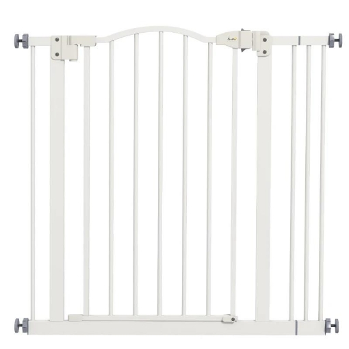 CANCELLETTO PER CANI ESTENSIBILE CON 2 BLOCCHI E CHIUSURA AUTOMATICA IN METALLO E PLASTICA 74-87X78 CM BIANCO