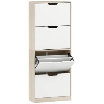 SCARPIERA SALVASPAZIO SLIM A 4 CASSETTI PER 20 PAIA DI SCARPE 62.5X26X156 CM, COLOR LEGNO E BIANCO