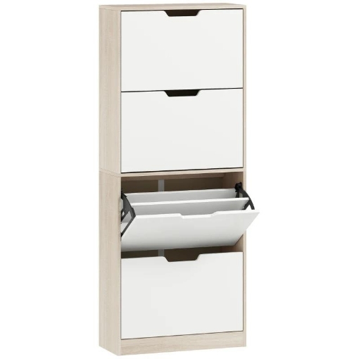 SCARPIERA SALVASPAZIO SLIM A 4 CASSETTI PER 20 PAIA DI SCARPE 62.5X26X156 CM, COLOR LEGNO E BIANCO