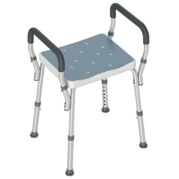SGABELLO PER DOCCIA REGOLABILE CON BRACCIOLI E FORI DI DRENAGGIO, IN ALLUMINIO, HDPE E EVA, 52X45X57-69 CM
