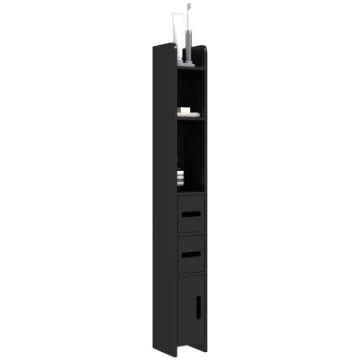 COLONNA BAGNO CON MENSOLE E ARMADIETTI MOBILE ALTO SALVASPAZIO IN LEGNO 15X17X120 CM NERO