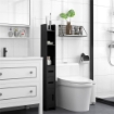 COLONNA BAGNO CON MENSOLE E ARMADIETTI MOBILE ALTO SALVASPAZIO IN LEGNO 15X17X120 CM NERO