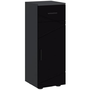MOBILETTO BAGNO IN TRUCIOLATO CON CASSETTO E ARMADIETTO A 2 LIVELLI REGOLABILI, 30X30X82 CM, NERO E GRIGIO