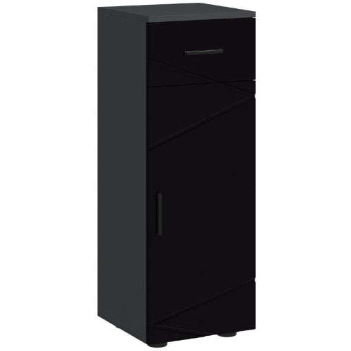 MOBILETTO BAGNO IN TRUCIOLATO CON CASSETTO E ARMADIETTO A 2 LIVELLI REGOLABILI, 30X30X82 CM, NERO E GRIGIO