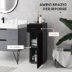 MOBILETTO BAGNO IN TRUCIOLATO CON CASSETTO E ARMADIETTO A 2 LIVELLI REGOLABILI, 30X30X82 CM, NERO E GRIGIO