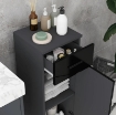 MOBILETTO BAGNO IN TRUCIOLATO CON CASSETTO E ARMADIETTO A 2 LIVELLI REGOLABILI, 30X30X82 CM, NERO E GRIGIO
