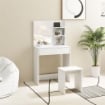 TAVOLO DA TRUCCO A 3 RIPIANI E CASSETTI CON SPECCHIO E SGABELLO, IN TRUCIOLATO, 75X40X137 CM, BIANCO