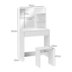 TAVOLO DA TRUCCO A 3 RIPIANI E CASSETTI CON SPECCHIO E SGABELLO, IN TRUCIOLATO, 75X40X137 CM, BIANCO