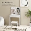 TAVOLO DA TRUCCO A 3 RIPIANI E CASSETTI CON SPECCHIO E SGABELLO, IN TRUCIOLATO, 75X40X137 CM, BIANCO