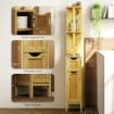 COLONNA BAGNO CON RIPIANI APERTI E ARMADIETTI CON ANTE MAGNETICHE, 18X30X120 CM, COLORE LEGNO