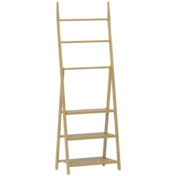 SCAFFALE BAGNO 3 RIPIANI CON PORTA ASCIUGAMANI A 3 BARRE AUTOPORTANTE E PIEGHEVOLE IN LEGNO DI BAMBÙ