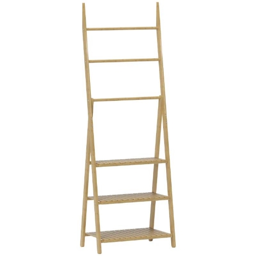 SCAFFALE BAGNO 3 RIPIANI CON PORTA ASCIUGAMANI A 3 BARRE AUTOPORTANTE E PIEGHEVOLE IN LEGNO DI BAMBÙ