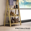 SCAFFALE BAGNO 3 RIPIANI CON PORTA ASCIUGAMANI A 3 BARRE AUTOPORTANTE E PIEGHEVOLE IN LEGNO DI BAMBÙ