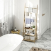 SCAFFALE BAGNO 3 RIPIANI CON PORTA ASCIUGAMANI A 3 BARRE AUTOPORTANTE E PIEGHEVOLE IN LEGNO DI BAMBÙ