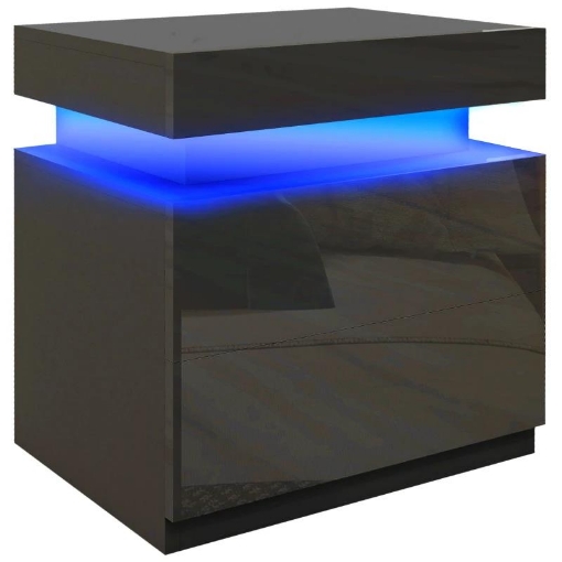 COMODINO LED A 16 COLORI E 4 MODALITÀ CON 2 CASSETTI, IN LEGNO, 45X35X52 CM, NERO