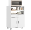 MOBILE MICROONDE IN LEGNO CON CASSETTO, ARMADIETTO A 2 ANTE E 2 RIPIANI, 59X40X92 CM, BIANCO